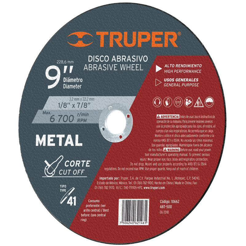 DISCO CORTE METAL 9' LARGA DURACION TRUPER 10662