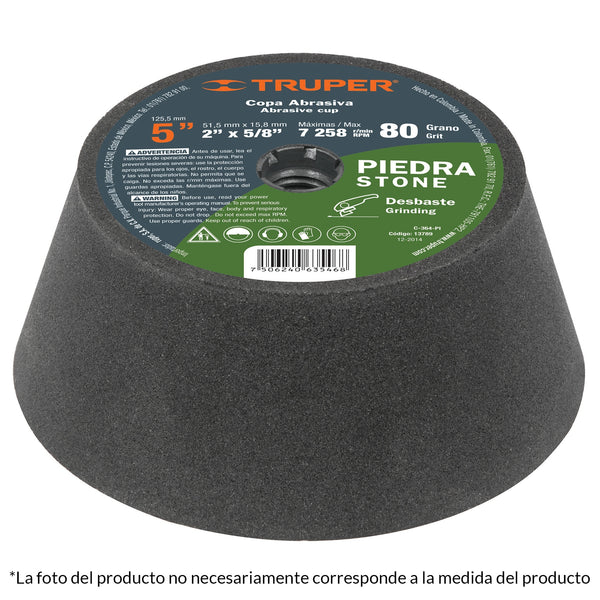 COPA DESBASTE PIEDRA  5'' GRANO 60 ENT. 5/8 TRUPER 13788