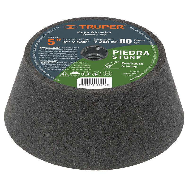 COPA DESBASTE PIEDRA  5' GRANO 80 ENT. 5/8 TRUPER 13789