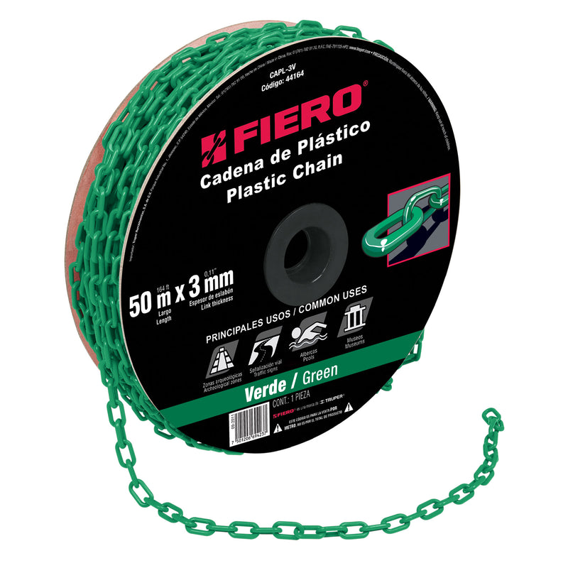 CADENA PLASTICA 3 MM X 50 MT VERDE FIERO 44164