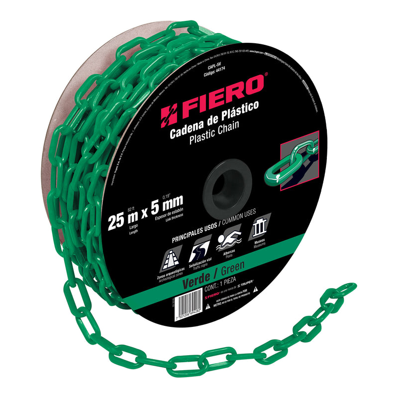 CADENA PLASTICA 5 MM X 25 MT VERDE FIERO 44174