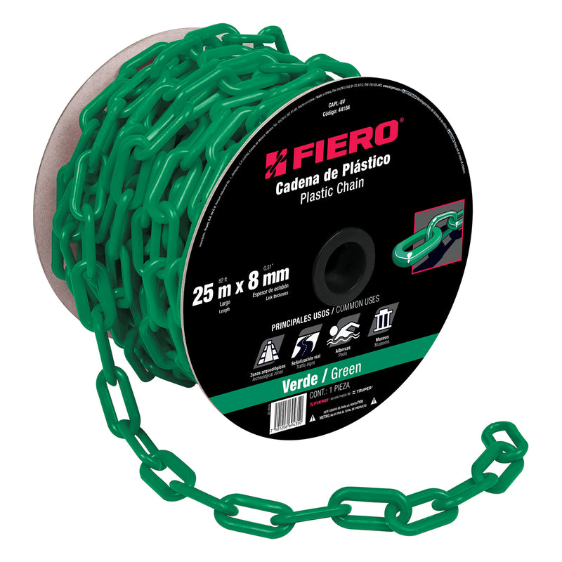 CADENA PLASTICA 8 MM X 25 MT VERDE FIERO 44184