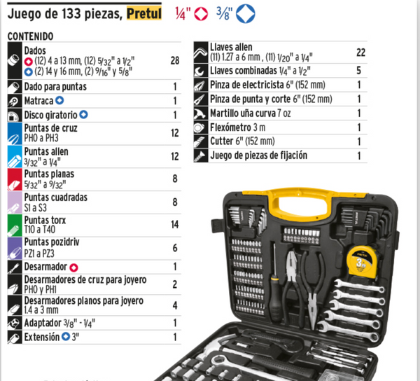 Juego autocle herramientas 133 pz PRETUL 24223
