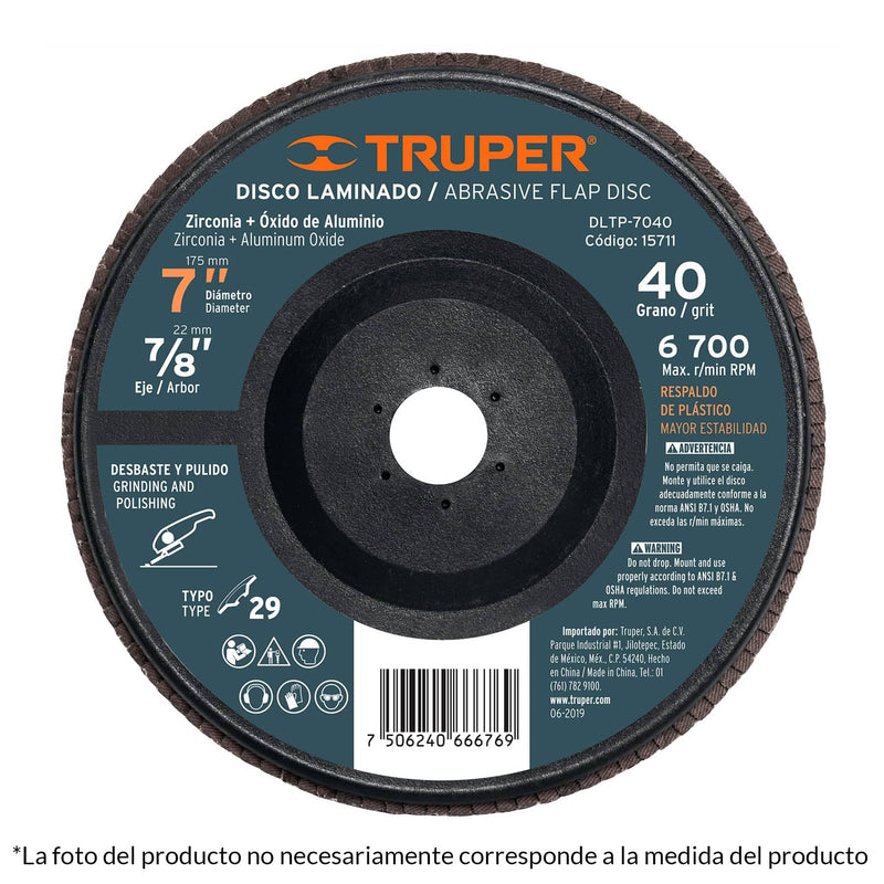 DISCO LAMINADO 4-1/2'' X 7/8'' GRANO 60 RESP. P TRUPER 15701