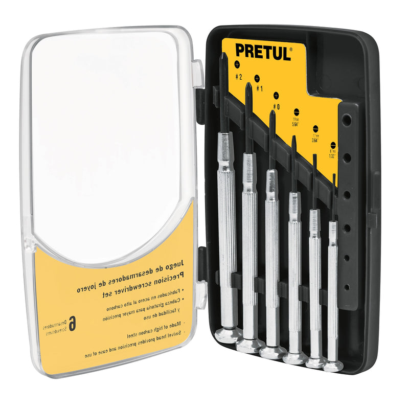 JUEGO DESARMADOR JOYERO CUERPO METALICO 6 PZ PRETUL 21382