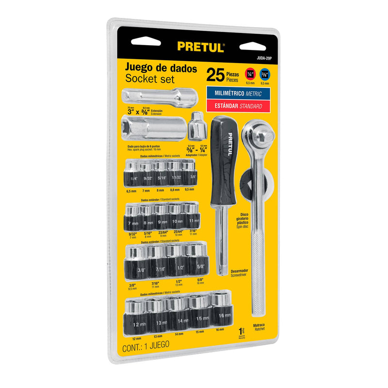 JUEGO AUTOCLE 1/4  Y 3/8  MIXTO 29 PZ PRETUL 23974