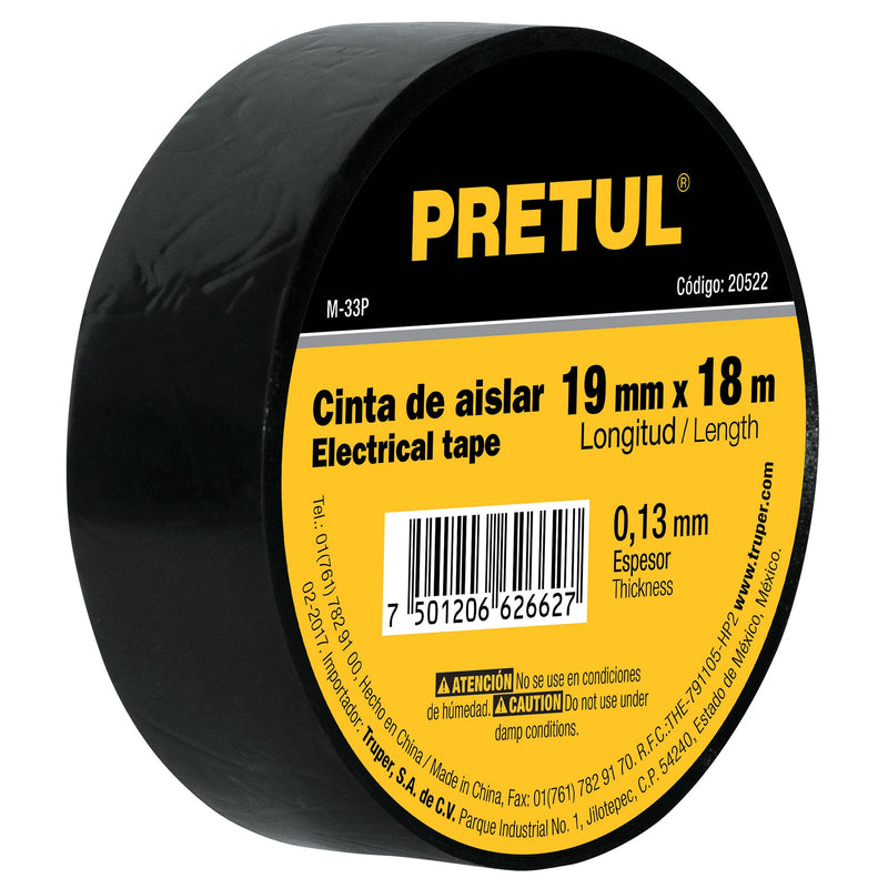 CINTA AISLAR 19 MM X 18 MT NEGRO PRETUL 20522