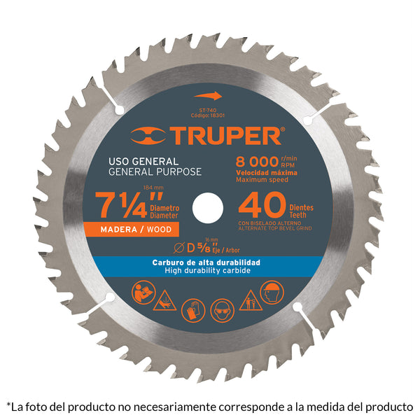 SIERRA CIRCULAR MADERA 16 D. 7-1/4' X 5/8' TRUPER 18298