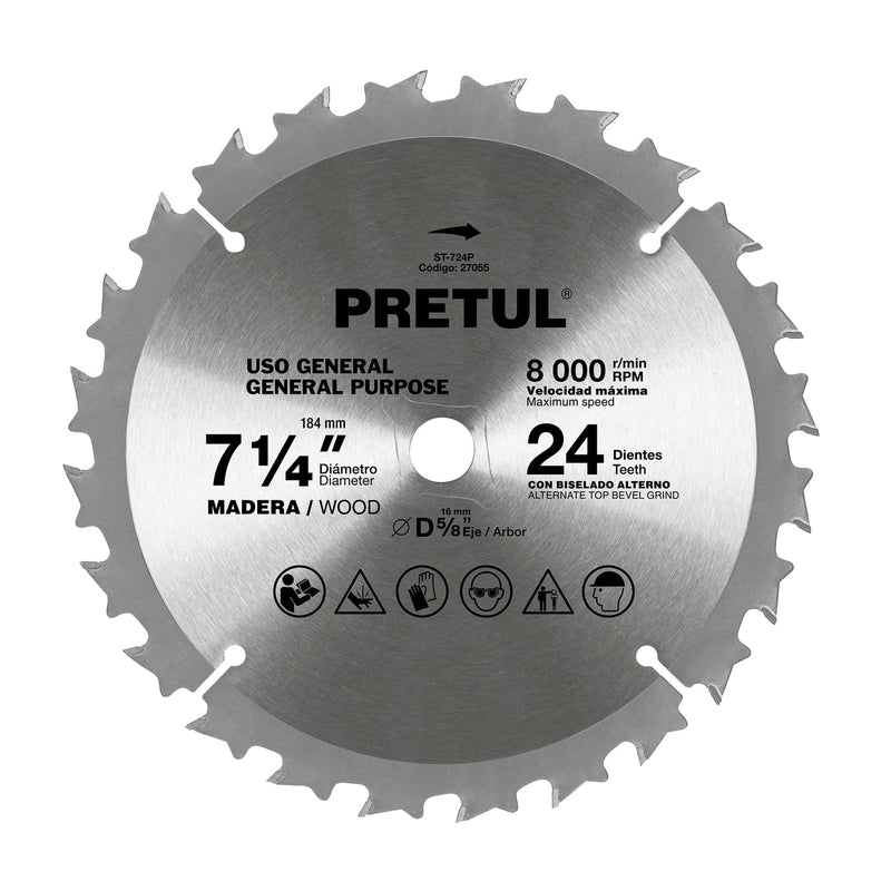 SIERRA CIRCULAR MADERA 24 D. 7-1/4'' X 5/8'' PRETUL 27055